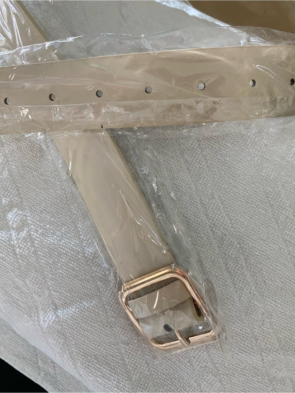 Neutral Beige Belt with Rose Gold Buckle 38 inches